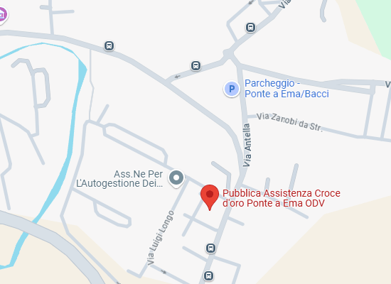 Mappa con la posizione della sede della Croce d'Oro Ponte a Ema in Via Luigi Longo